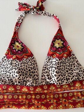 VENUS Leopard and Orange Paisley Halter Bikini Top